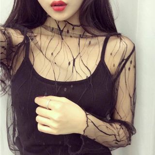 セクシー see-through 黒 メッシュt(Tシャツ(長袖/七分))