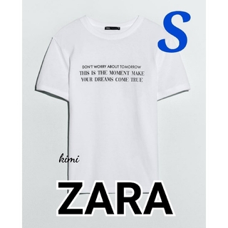 ザラ(ZARA)のZARA　(S　白)　ロゴTシャツ　(Tシャツ(半袖/袖なし))