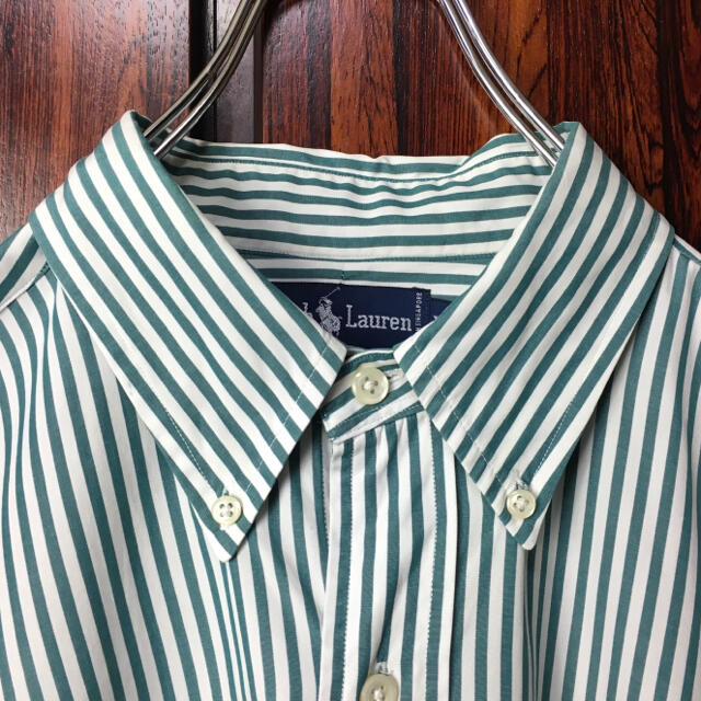 美品 ラルフローレン 刺繍ロゴ BDシャツ XL 緑系 ビッグシルエットシャツ