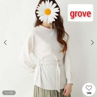 グローブ(grove)の美品！grove（グローブ） 袖異素材切り替えベルト付きプルオーバー(カットソー(長袖/七分))