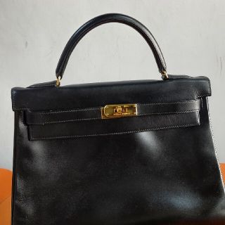 エルメス(Hermes)の本物エルメス　黒ケリー３２　ボックスカーフ(ハンドバッグ)