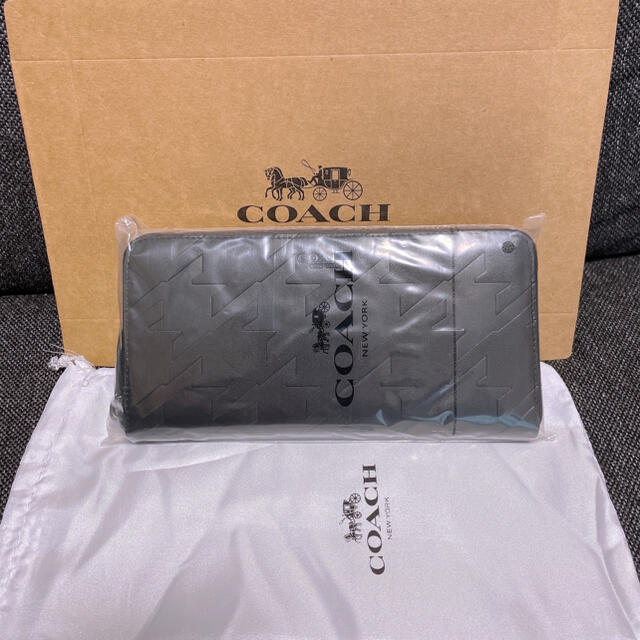 【新品】COACH 長財布 ラウンドファスナーブラック レザー 千鳥格子柄