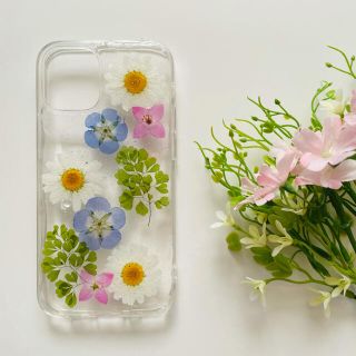 アイフォーン(iPhone)のiPhone12mini ケース　ハンドメイド　押し花 No2(スマホケース)