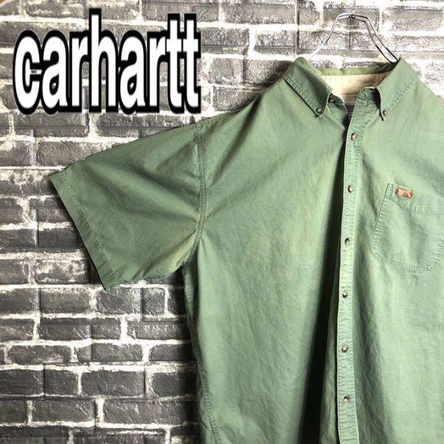 carhartt(カーハート)のカーハート☆ワークシャツ ゆるだぼ 古着 90s 緑 ワンポイントロゴ h46 メンズのトップス(シャツ)の商品写真