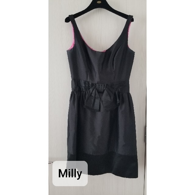 Milly(ミリー)の☆シルク入り☆Milly 膝丈ワンピース　ドレス　ブラック　サイズS レディースのワンピース(ひざ丈ワンピース)の商品写真