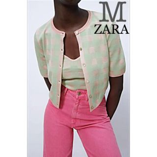 ザラ(ZARA)の【新品未使用】ZARA チェック柄ニットジャケット カーディガン M(カーディガン)