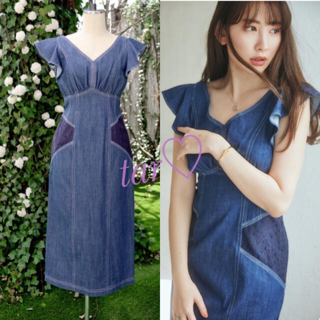 SNIDEL - her lip to RuffledShoulderDenimMidiDress