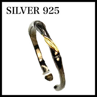バンブーリング　S925　竹　ブラック　ゴールド　指輪　品質保証　配送保証(リング(指輪))