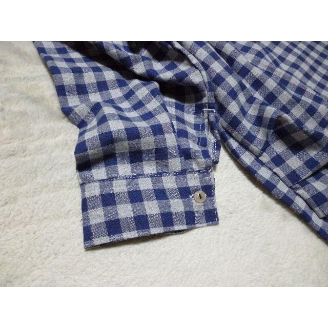新品　Ｌ　裾上横クシュクシュギンガムチェックスキッパーシャツチュニック　紺グレー レディースのトップス(チュニック)の商品写真