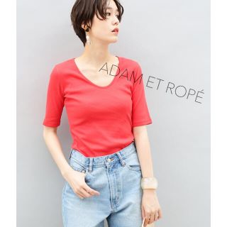 アダムエロぺ(Adam et Rope')のアダムエロペ ＶネックテレコＴシャツ レッド トップス カットソー 半袖(カットソー(半袖/袖なし))