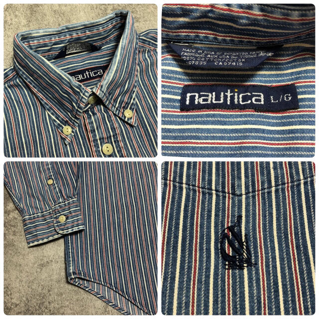 NAUTICA(ノーティカ)の【chaoss様専用】ノーティカUSA製刺繍ロゴマリンヒッコリーストライプシャツ メンズのトップス(シャツ)の商品写真