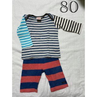 プチバトー(PETIT BATEAU)のデニムダンガリー　セット　８０サイズ(Ｔシャツ)