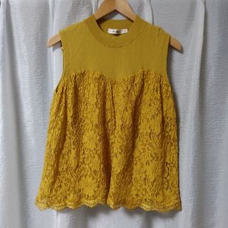 マウジー(moussy)のMOUSSY LACE COMBI KNIT ノースリーブ　【美品】(カットソー(半袖/袖なし))