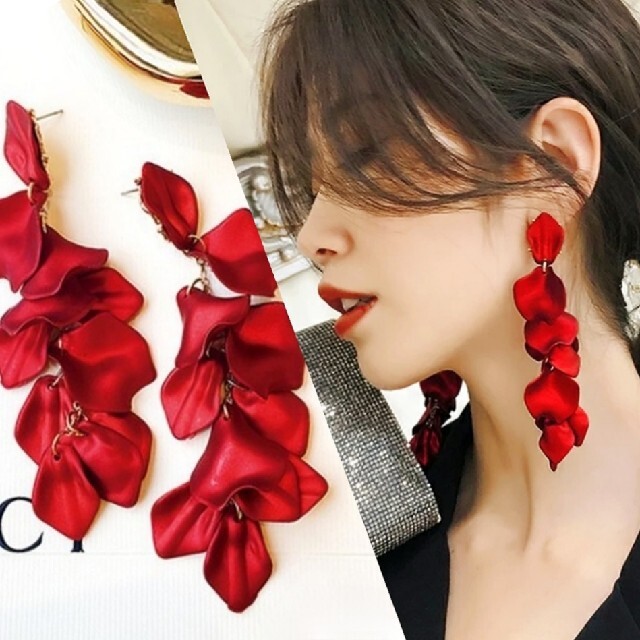 ZARA(ザラ)のꫛꫀꪝ◆インポートピアス◆ラスト3◆赤い花びらロングピアス/フラワーペタルピアス レディースのアクセサリー(ピアス)の商品写真