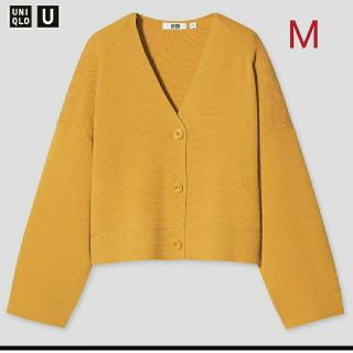 ユニクロ(UNIQLO)のユニクロ ミラノリブ Vネックカーディガン M イエロー(カーディガン)