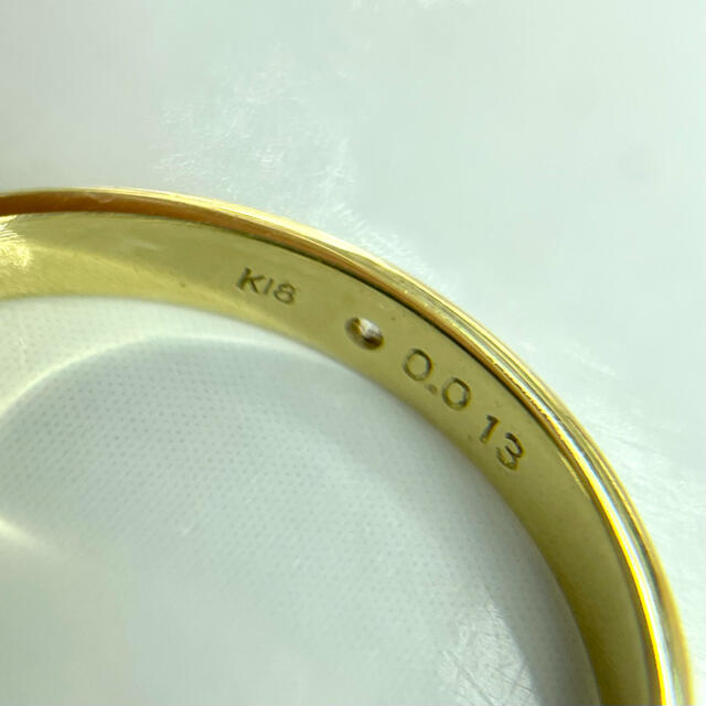 【新品】k18 ダイヤ付甲丸リング 13号 2mm幅 ［7］ レディースのアクセサリー(リング(指輪))の商品写真