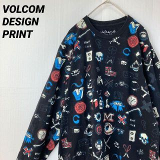 ボルコム(volcom)のUSA製VOLCOM ボルコム長袖総柄デザインプリントTシャツ サイズM 黒古着(Tシャツ/カットソー(七分/長袖))