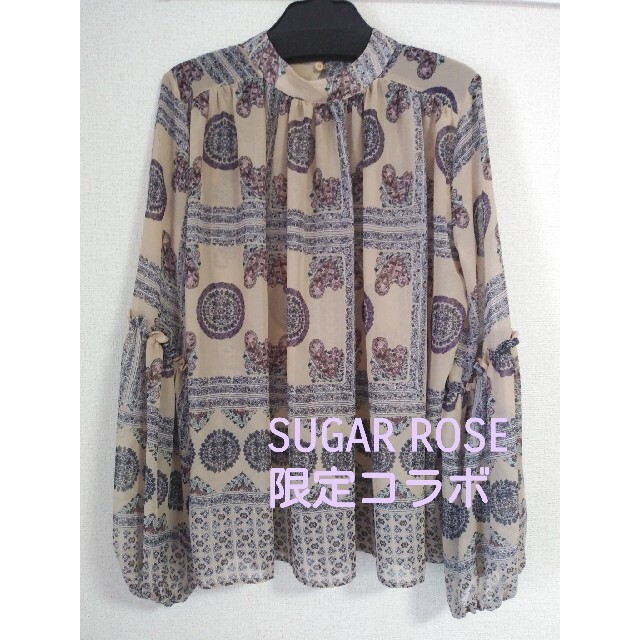 Sugar Rose(シュガーローズ)のヴィンテージ柄シフォンブラウス シュガーローズ シースルーギャザー ダマスク柄 レディースのトップス(シャツ/ブラウス(長袖/七分))の商品写真