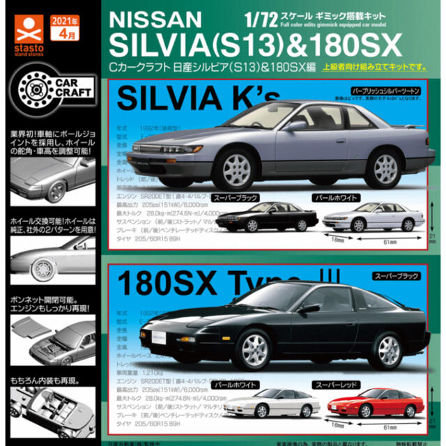 Cカークラフト NISSAN SILVIA(S13)＆180SX編　全6種コンプ エンタメ/ホビーのおもちゃ/ぬいぐるみ(模型/プラモデル)の商品写真