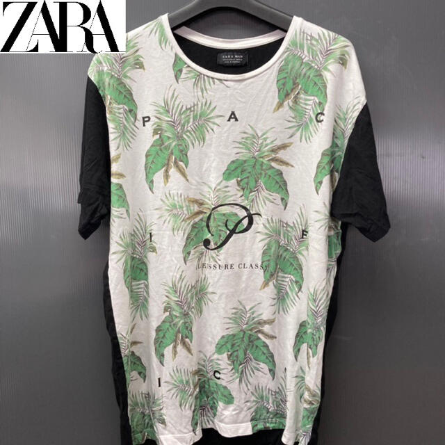 ZARA(ザラ)の【ZARA】(ザラ) ボタニカル柄切り替えしTシャツ 古着 レディースのトップス(Tシャツ(半袖/袖なし))の商品写真