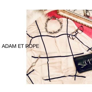 アダムエロぺ(Adam et Rope')の【白黒】 ADAM ET ROPE アダムエロペ　ウィンドーペン柄　カーディガン(カーディガン)