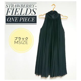 ストロベリーフィールズ(STRAWBERRY-FIELDS)の体型カバーOK♪美品【ストロベリーフィールズ】黒 プリーツ ワンピース(ひざ丈ワンピース)