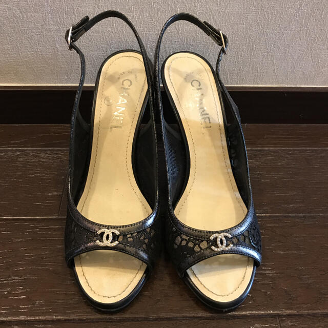 CHANEL パールマーク付　レースデザインサンダルレディース