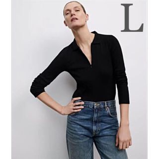 ザラ(ZARA)の【新品未使用】ZARA ジッパー ポロシャツ リブトップス L(ポロシャツ)