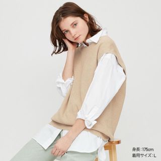 ユニクロ(UNIQLO)のUNIQLO【MENS オーバーサイズクルーネックベスト】M size・ベージュ(ベスト)