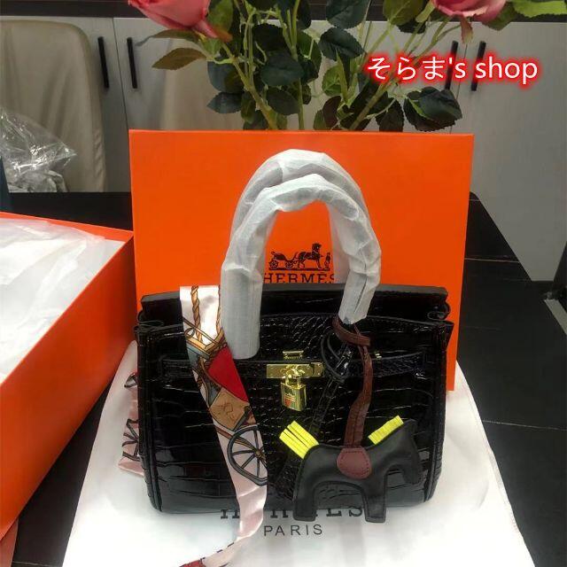 Hermes クロコダイル柄プラチナバッグ牛革付属品