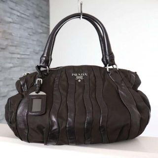 プラダ(PRADA)のPRADA プラダ ナイロン×レザー ストライプ ハンド バッグ 肩掛け可能(ハンドバッグ)