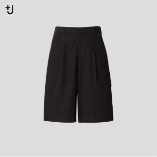 ユニクロ(UNIQLO)のLサイズ　＋J ワイドフィットカーゴハーフパンツ　ブラック(ワークパンツ/カーゴパンツ)