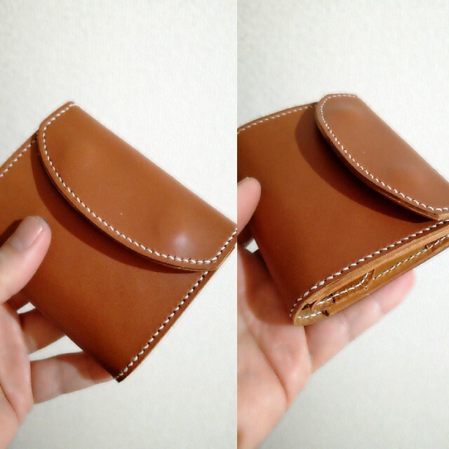 【ハンドメイド】栃木レザーの手のひらウォレットブラウン×キャメル メンズのファッション小物(折り財布)の商品写真
