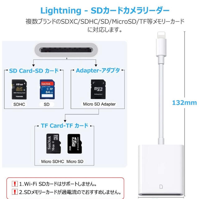  iPhone SDカードリーダー データ転送 Flashair不要 純正品同様 スマホ/家電/カメラのPC/タブレット(PC周辺機器)の商品写真