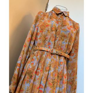 used 茶オレンジ♡総柄レトロワンピース♡vintageワンピース(ロングワンピース/マキシワンピース)