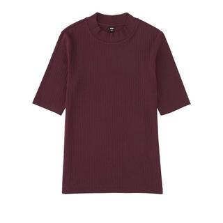 ユニクロ(UNIQLO)のリブハイネックT(5分袖) WINE(Tシャツ(半袖/袖なし))