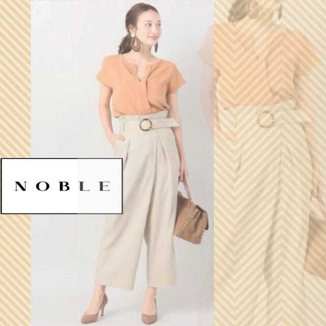 Noble(ノーブル)の美品♡ NOBLE  リネンライク　ハイウエスト　ワイドパンツ　ガウチョパンツ レディースのパンツ(バギーパンツ)の商品写真