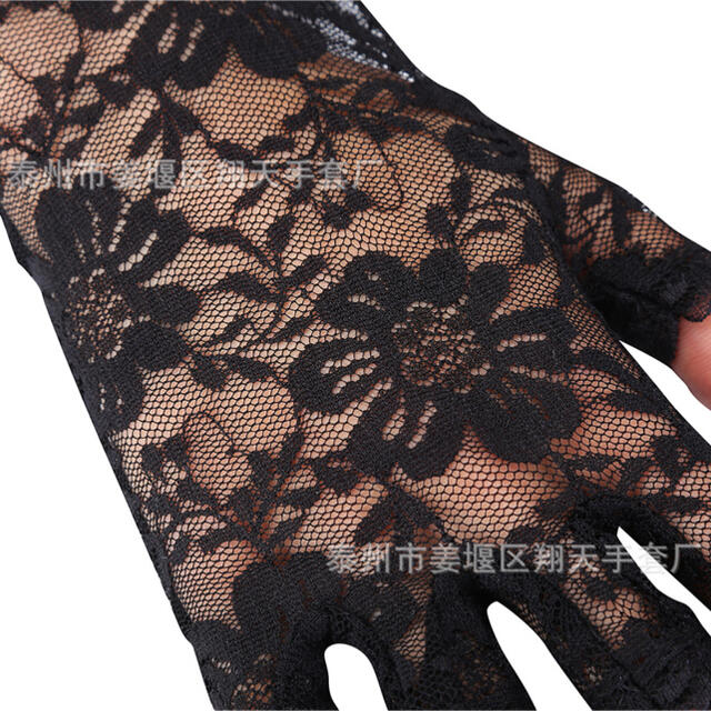 UV  紫外線カット 手袋 アームカバー ショート 黒 日焼け レース グローブ レディースのファッション小物(手袋)の商品写真