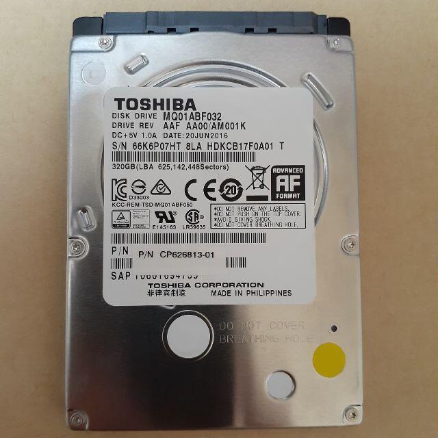 東芝(トウシバ)のTOSHIBA　HDD　320GB　2.5インチ　SATA　7mm スマホ/家電/カメラのPC/タブレット(PCパーツ)の商品写真