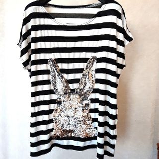 アチャチュムムチャチャ(AHCAHCUM.muchacha)のあちゃちゅむ ムチャチャ ラビットスパンコールTシャツ(Tシャツ(半袖/袖なし))