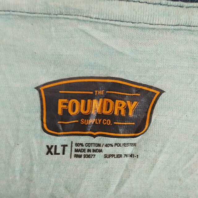 古着 FOUNDRY ヘンリーネック ラグランスリーブ Tシャツ XL 紺水色 メンズのトップス(Tシャツ/カットソー(半袖/袖なし))の商品写真