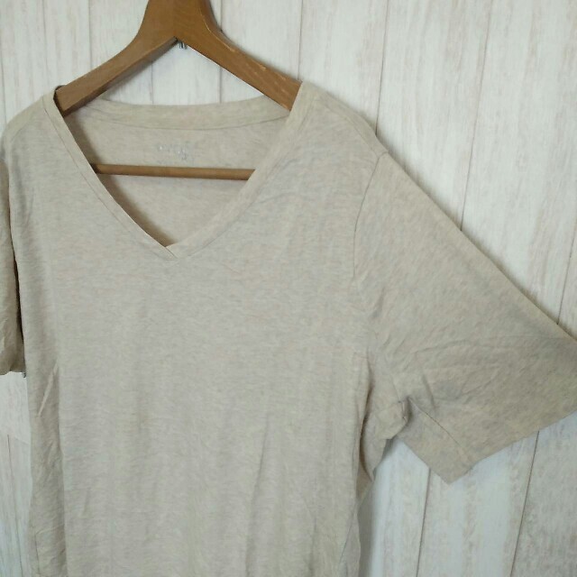 古着 terrae sky シンプル Vネック Tシャツ XL ベージュ メンズのトップス(Tシャツ/カットソー(半袖/袖なし))の商品写真