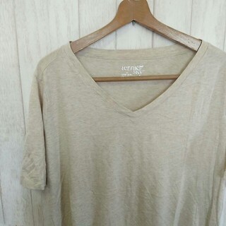 古着 terrae sky シンプル Vネック Tシャツ XL ベージュ(Tシャツ/カットソー(半袖/袖なし))