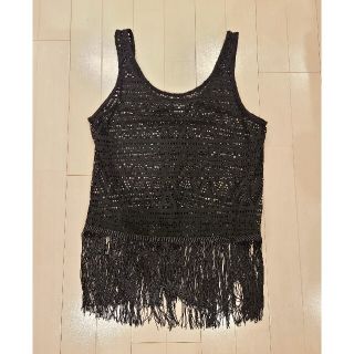 エイチアンドエム(H&M)のH&M★フリンジ鍵編みニット★タンクトップ★34サイズ(タンクトップ)