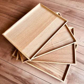 木製トレー 4枚セット  木 トレイ お盆 お食事トレイ スタッキング　プレート(テーブル用品)