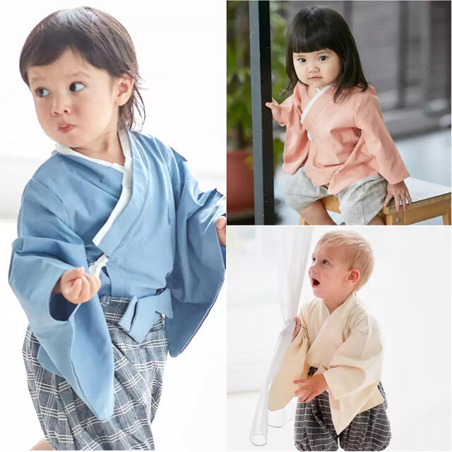 ベビー袴　ブルー　80 初節句　お食い初め　子供の日　袴ロンパース キッズ/ベビー/マタニティのベビー服(~85cm)(甚平/浴衣)の商品写真