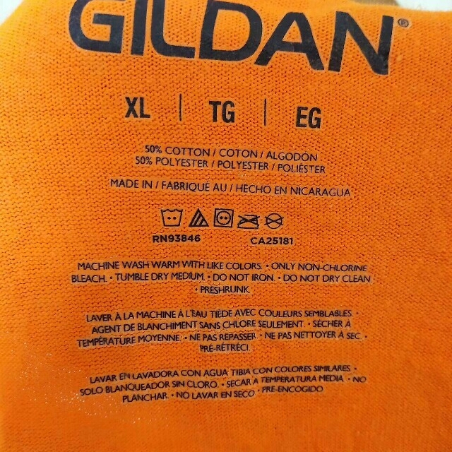 GILDAN(ギルタン)の古着 ギルダン イベント系 ビッグシルエット Tシャツ XL オレンジ メンズのトップス(Tシャツ/カットソー(半袖/袖なし))の商品写真