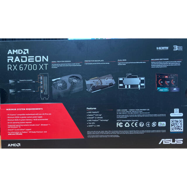 AMD Radeon ASUS DUAL-RX6700XT-12G 新品未開封 スマホ/家電/カメラのPC/タブレット(PCパーツ)の商品写真