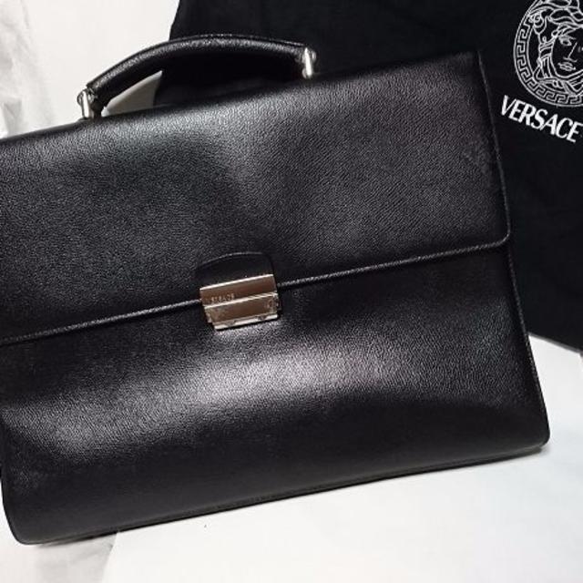 Gianni Versace - VERSACE ロゴ金具ビジネスバッグ黒 ブリーフ 書類鞄 ダイヤル付