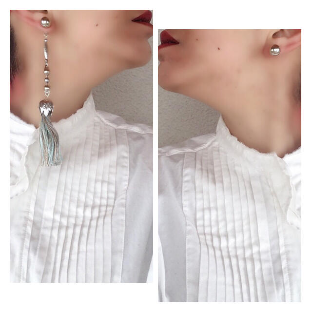 2way ハンドメイド ピアス シルバー ボールチェーン フラワー タッセル